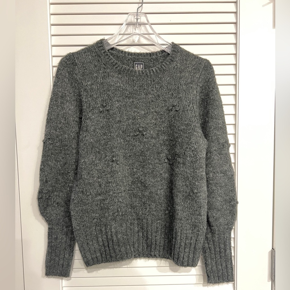 EUC GAP Gray Bauble Knit Sweater Puff Sleeves